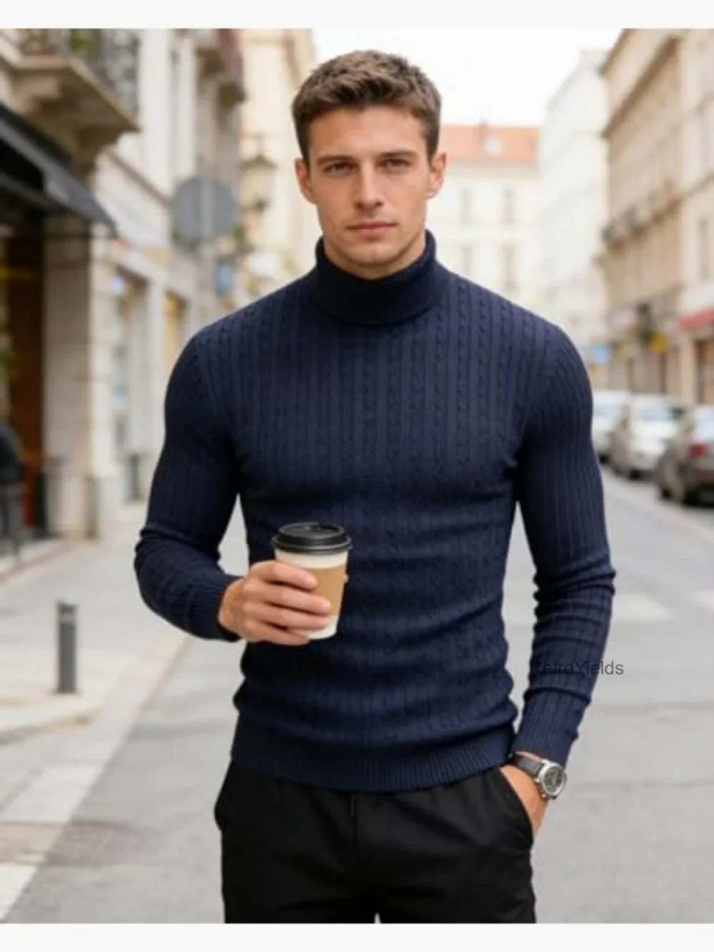 Slim Fit Turtleneck Sweater Cable Knit Thermal Pullover